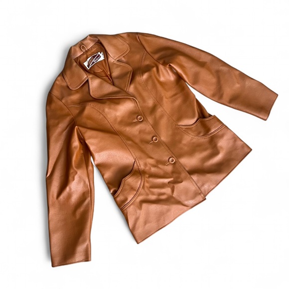 Western Style Caramel Leather Jacket - Picture 2 of 5